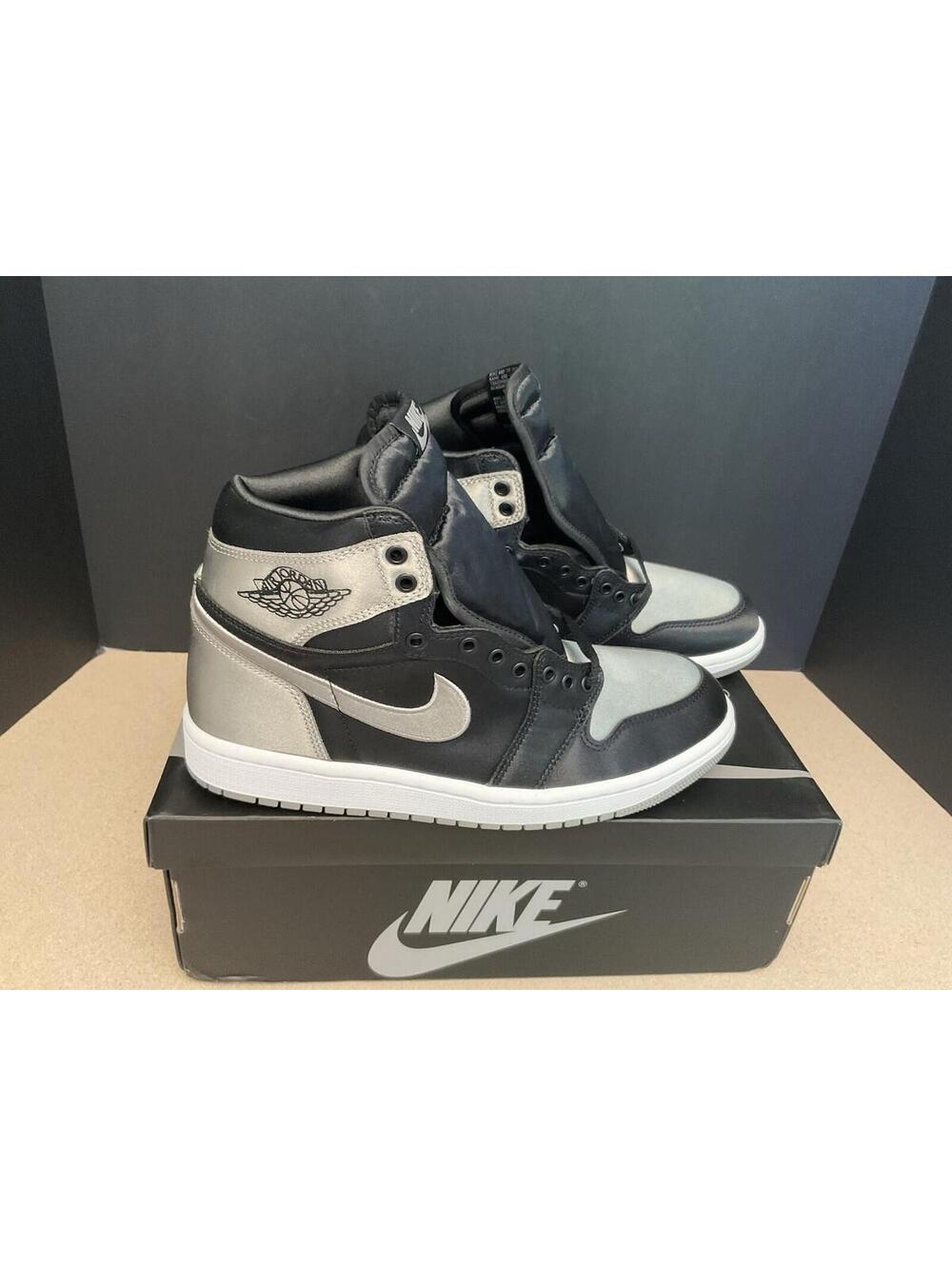 New! Womens Nike Air Jordan 1 Retro High OG Satin Shadow Grey Blk Shoes. Sz 8.5